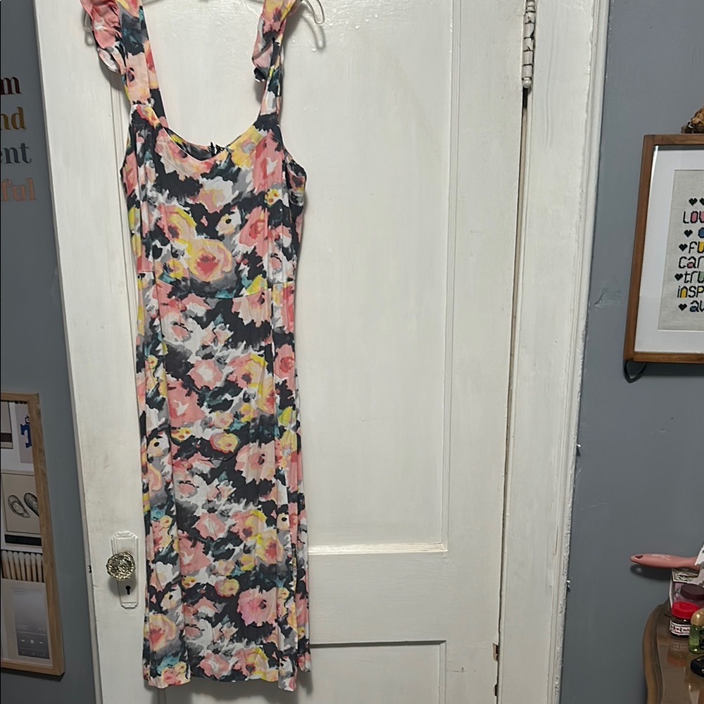 LOFT Pink and Yellow Sheath Midi Dress